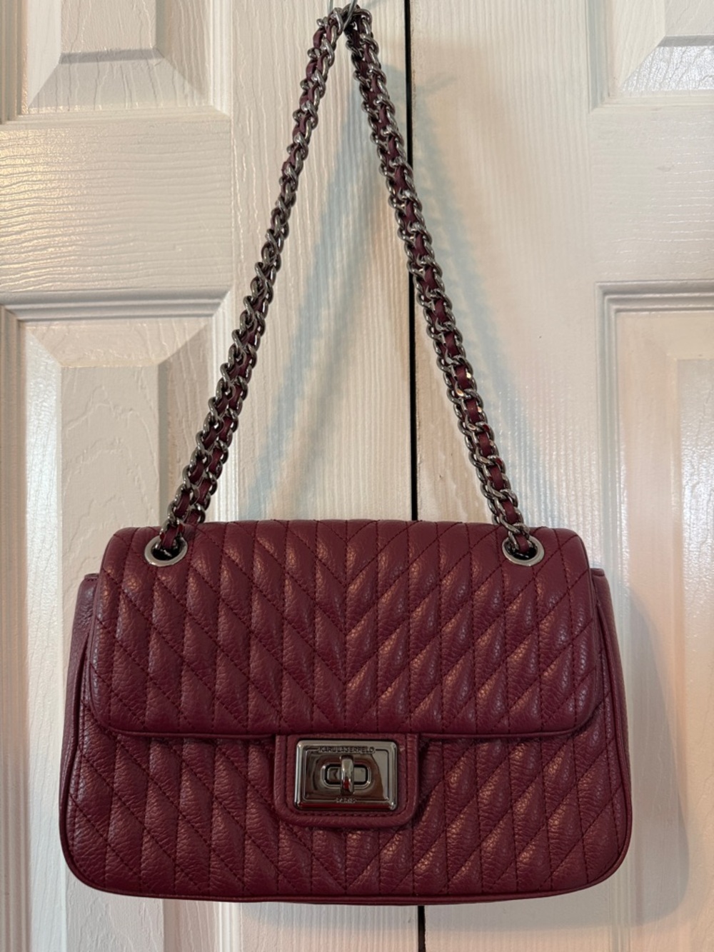 KARL LAGERFELD PARIS Agyness Medium Convertible Shoulder Plum Bag - Picture 11 of 12